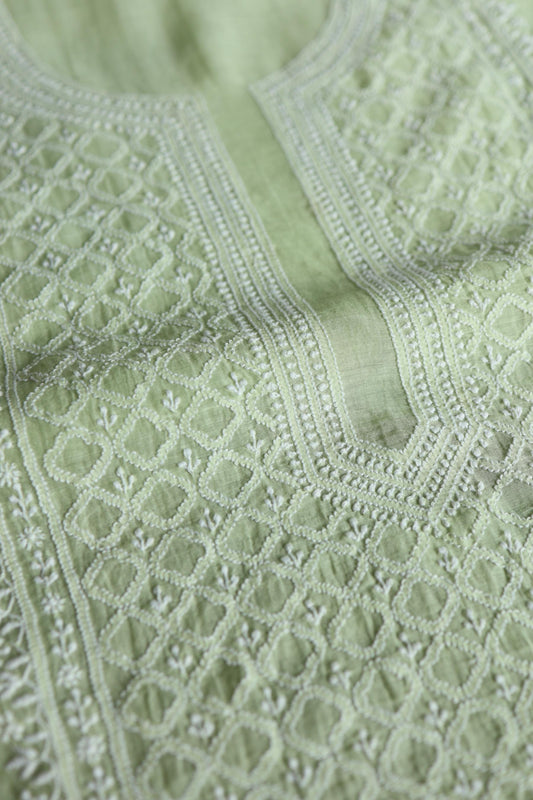Olive Green Mal Cotton Fine Chikankari Unstitched Fabric