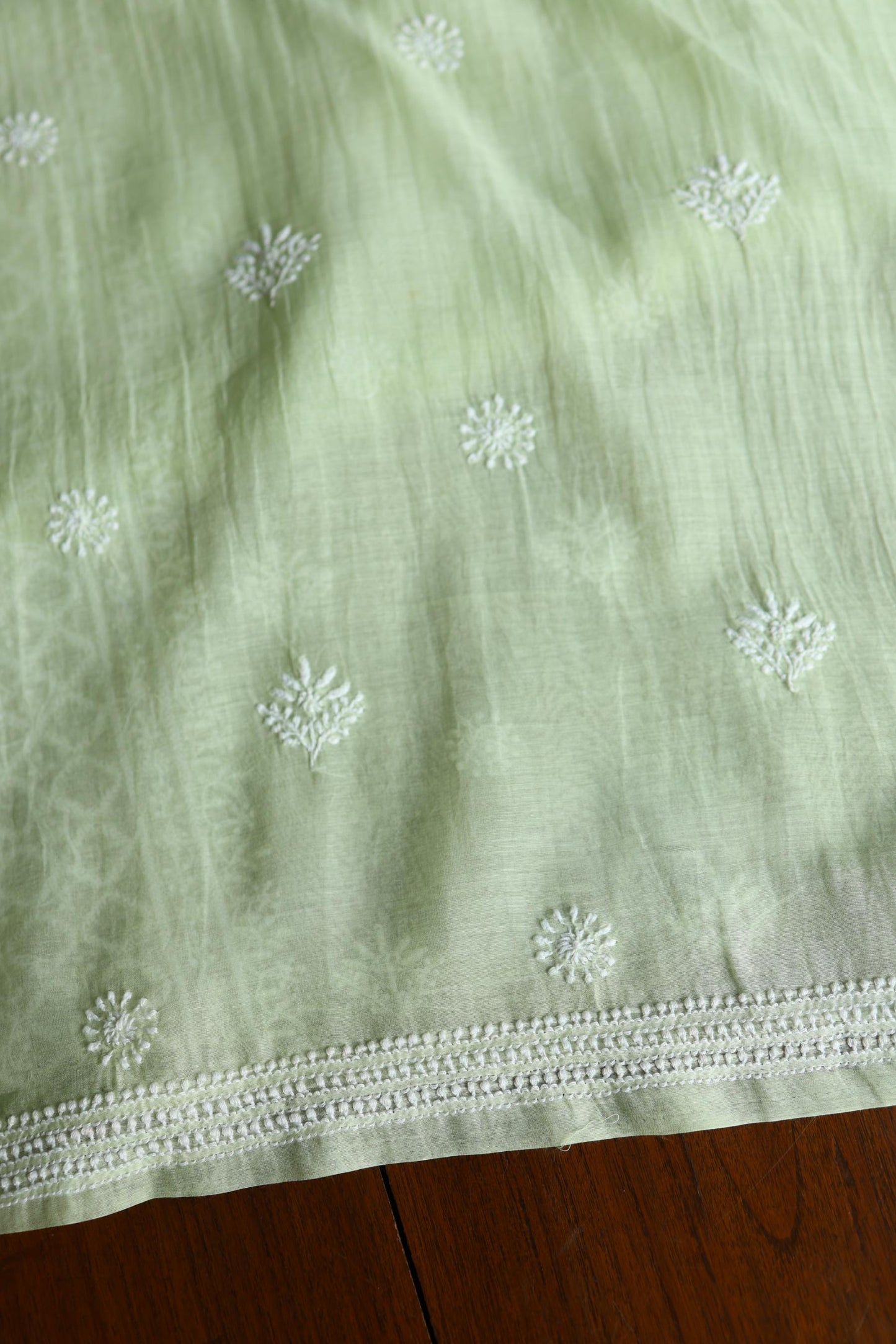 Olive Green Mal Cotton Fine Chikankari Unstitched Fabric