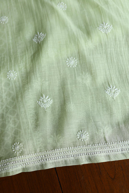 Olive Green Mal Cotton Fine Chikankari Unstitched Fabric