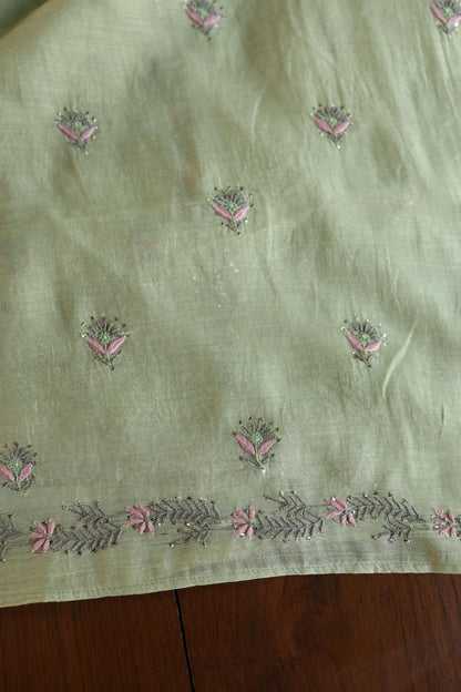 Olive Green Mul Chanderi Silk Kalamkari Unstitched Kurta Dupatta Set