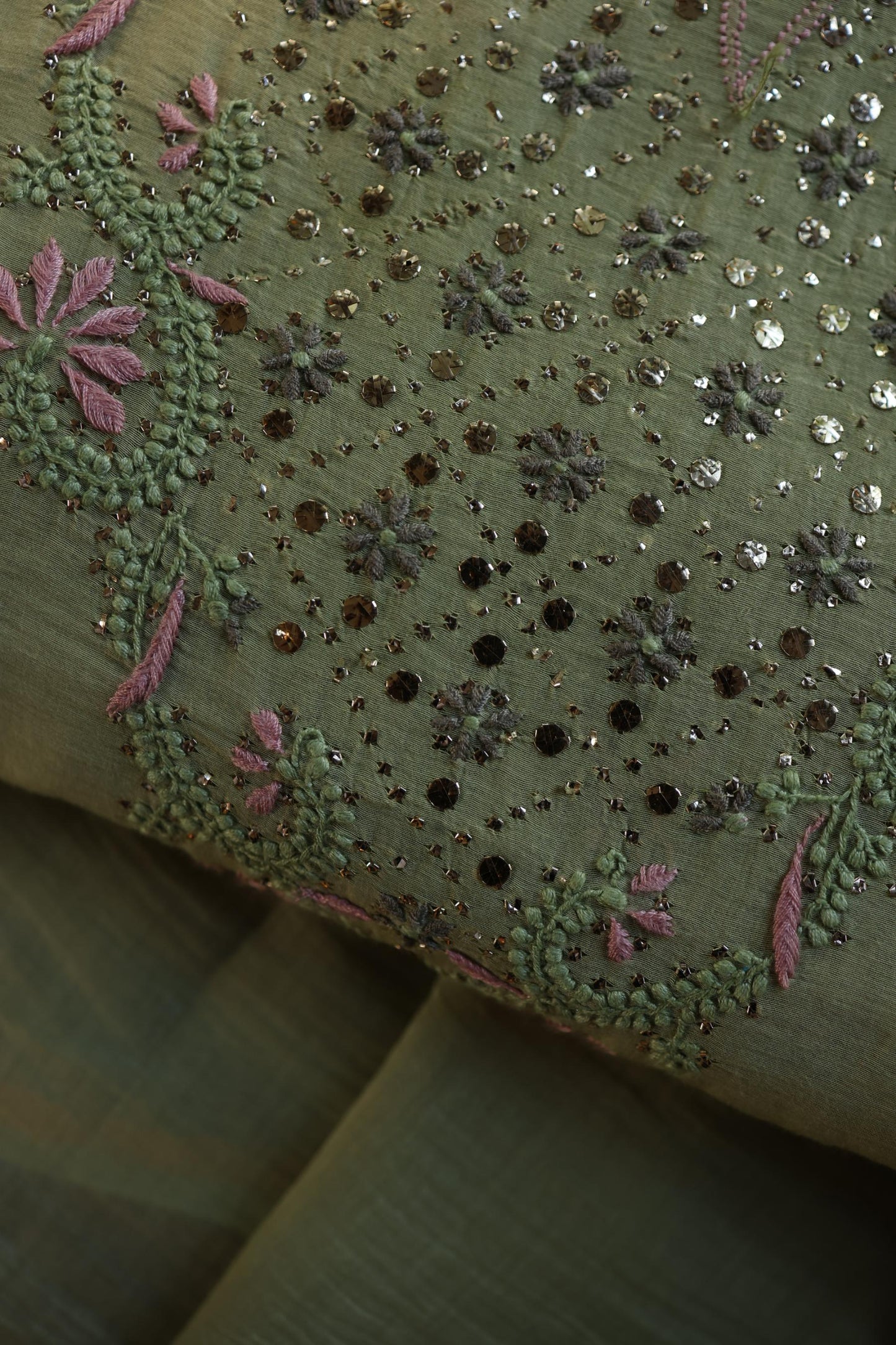 Olive Green Mul Chanderi Silk Kalamkari Unstitched Kurta Dupatta Set