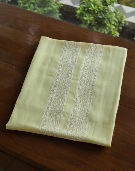 Olive Green Mulmul Chikankari Unstitched Men's Kurtas Fabric
