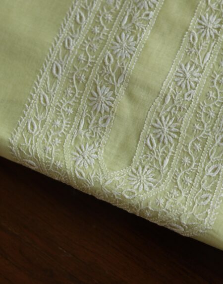 Olive Green Mulmul Chikankari Unstitched Men's Kurtas Fabric