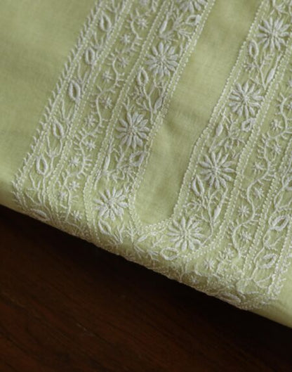 Olive Green Mulmul Chikankari Unstitched Men's Kurtas Fabric