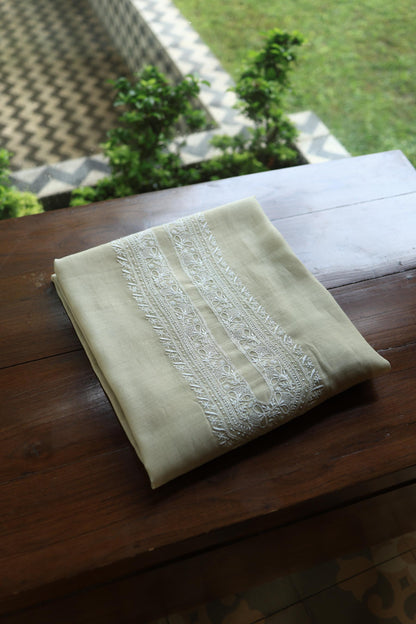 Olive Green Mulmul Chikankari Unstitched Men's Kurtas Fabric