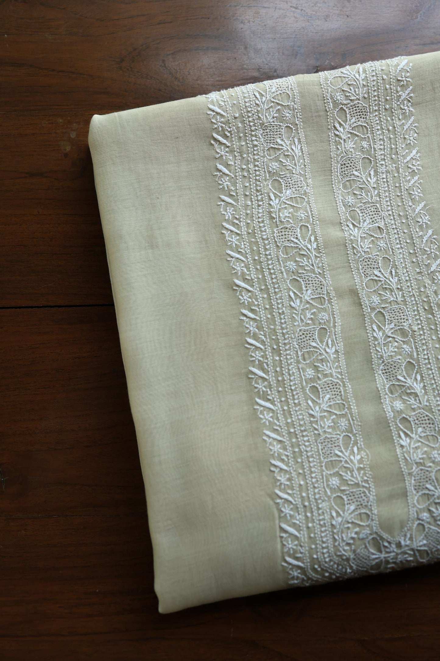 Olive Green Mulmul Chikankari Unstitched Men's Kurtas Fabric