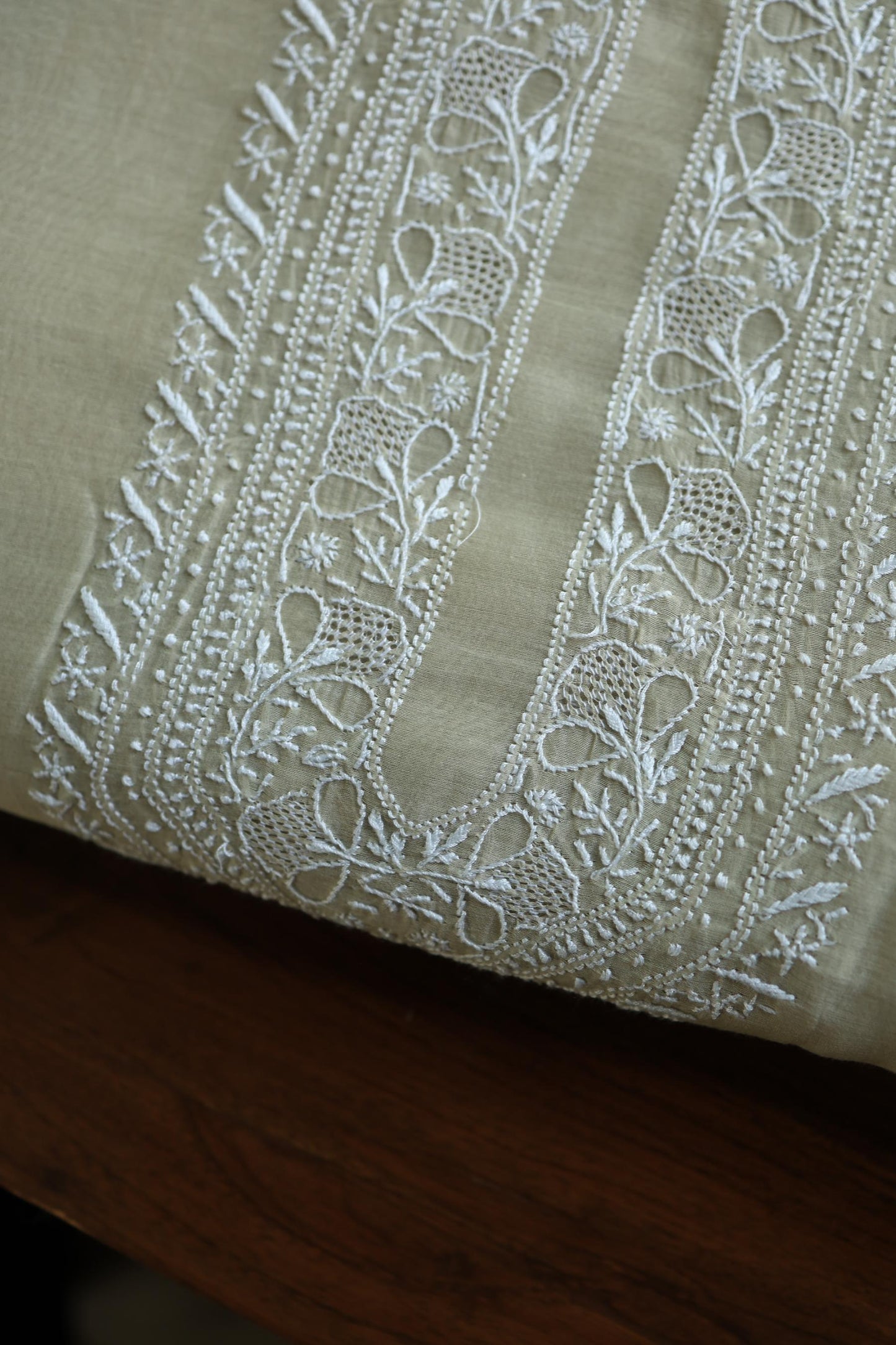 Olive Green Mulmul Chikankari Unstitched Men's Kurtas Fabric