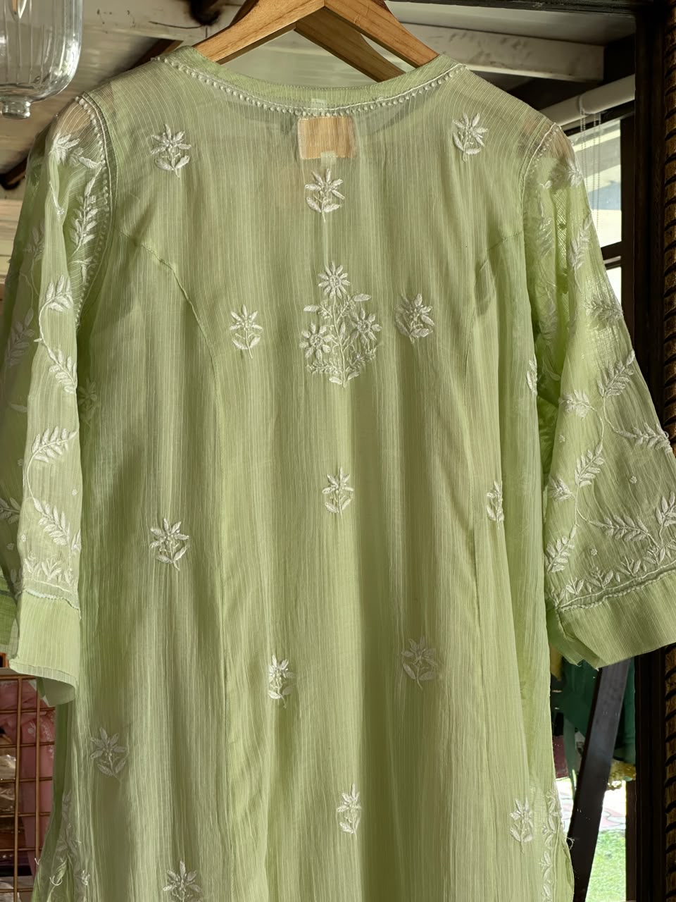Olive Green Sequinned Chikankari Kota Kurta & Dupatta Set