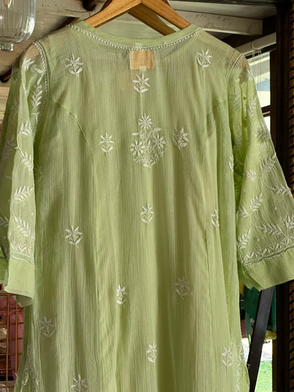 Olive Green Sequinned Chikankari Kota Kurta & Dupatta Set