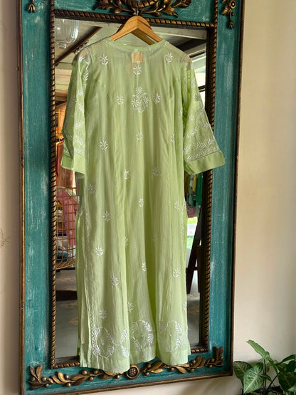 Olive Green Sequinned Chikankari Kota Kurta & Dupatta Set
