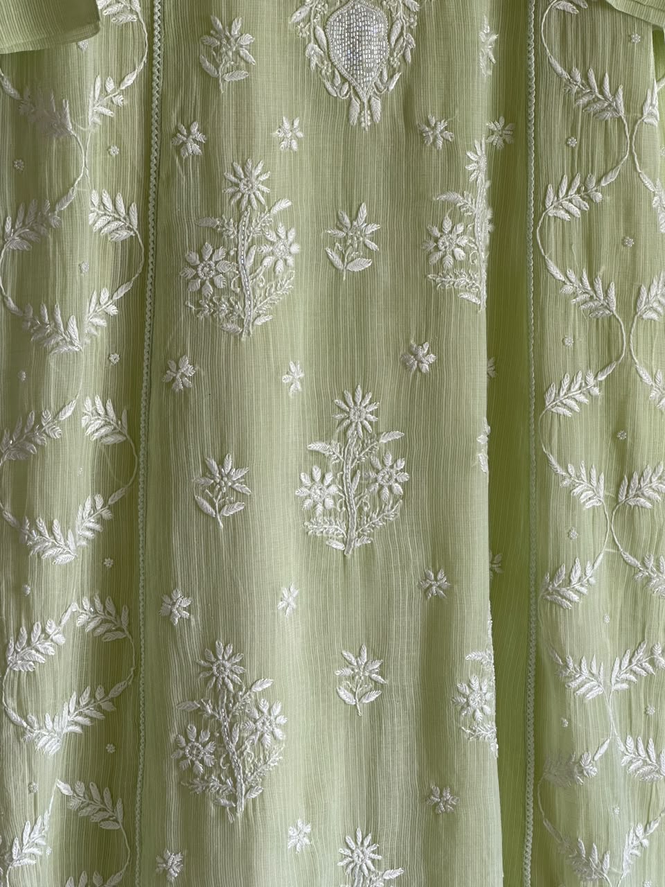 Olive Green Sequinned Chikankari Kota Kurta & Dupatta Set