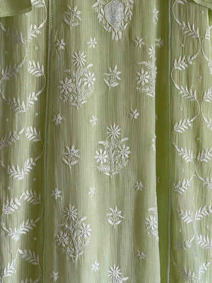 Olive Green Sequinned Chikankari Kota Kurta & Dupatta Set