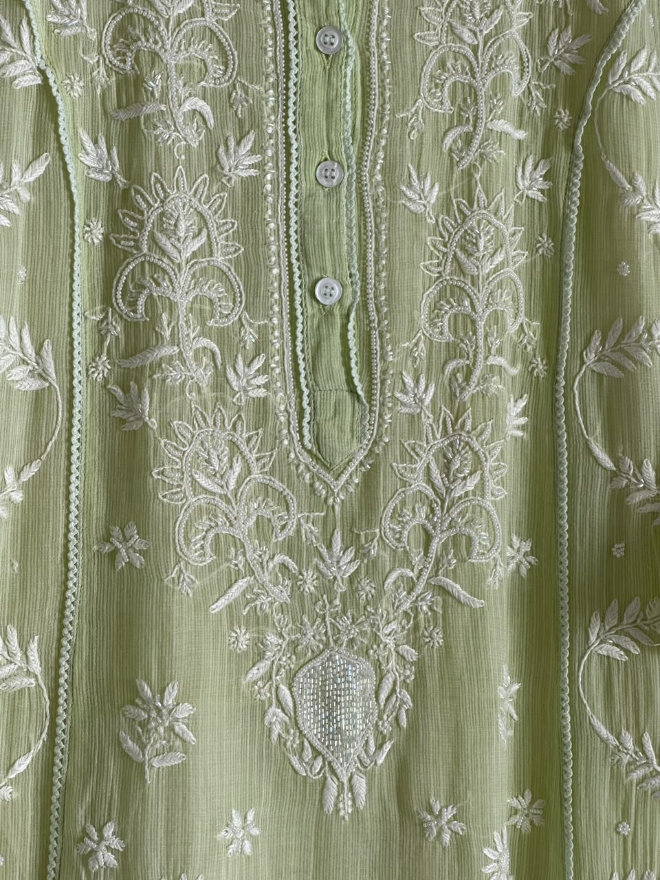 Olive Green Sequinned Chikankari Kota Kurta & Dupatta Set