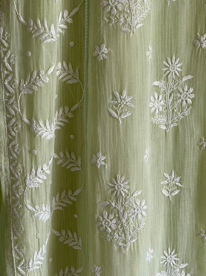 Olive Green Sequinned Chikankari Kota Kurta & Dupatta Set