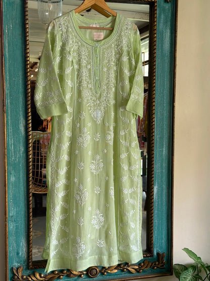 Olive Green Sequinned Chikankari Kota Kurta & Dupatta Set