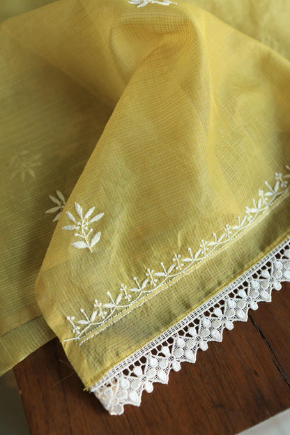 Olive Green Shade Kota Chikankari Unstitched Fabrics