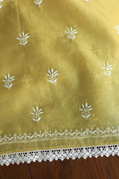 Olive Green Shade Kota Chikankari Unstitched Fabrics