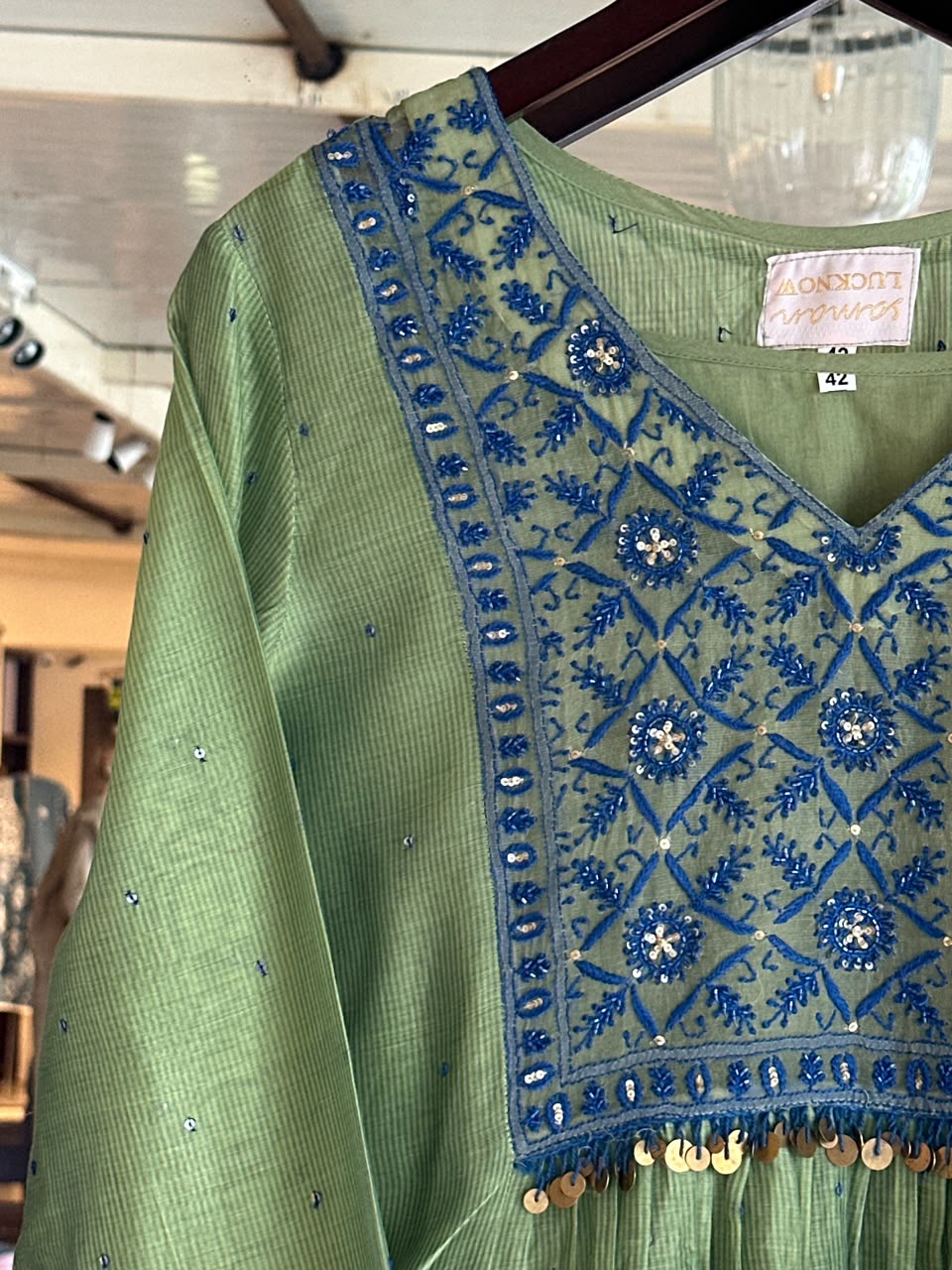 Olive Green & Blue Sico (Silk Cotton) Chikankari Tux Kurta Set