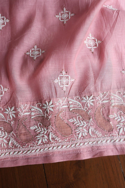 Onion Pink Daraz Chanderi Chikankari Kurta Fabrics