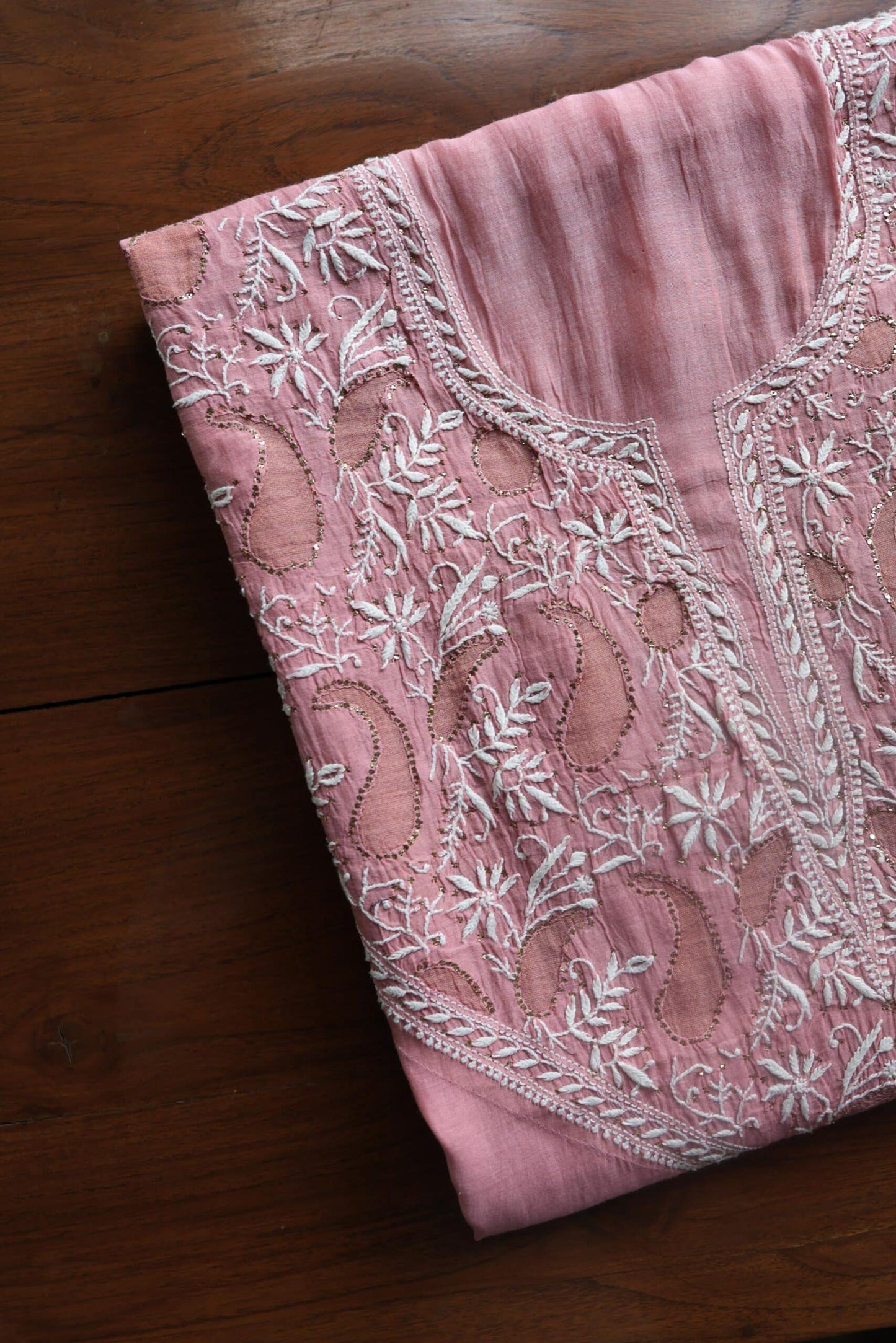 Onion Pink Daraz Chanderi Chikankari Kurta Fabrics