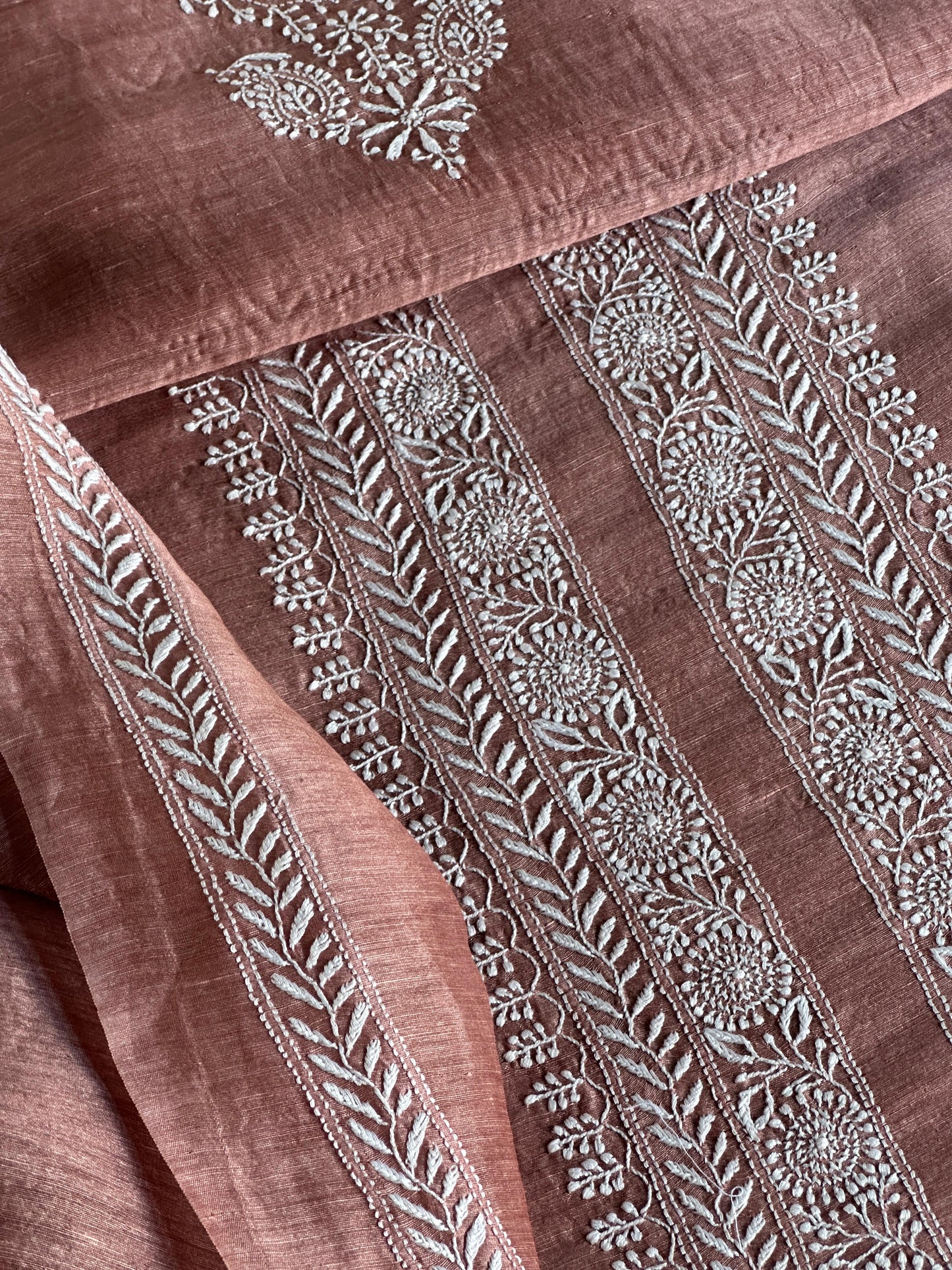 Onion Pink Linen Chikankari Unstitched Men's Kurtas Fabric