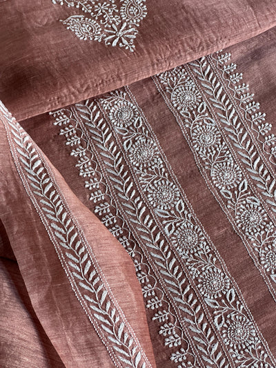 Onion Pink Linen Chikankari Unstitched Men's Kurtas Fabric