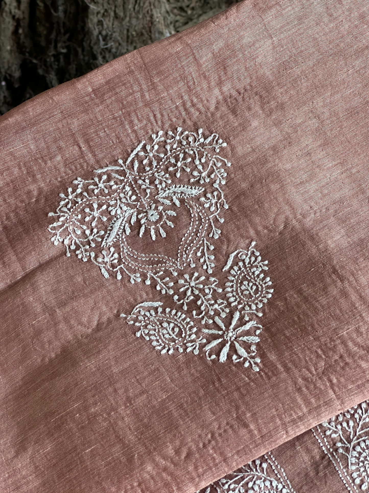 Onion Pink Linen Chikankari Unstitched Men's Kurtas Fabric