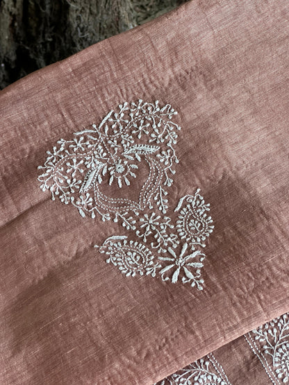Onion Pink Linen Chikankari Unstitched Men's Kurtas Fabric