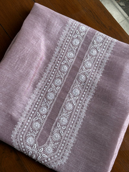 Onion Pink Linen Chikankari Unstitched Men's Kurtas Fabric