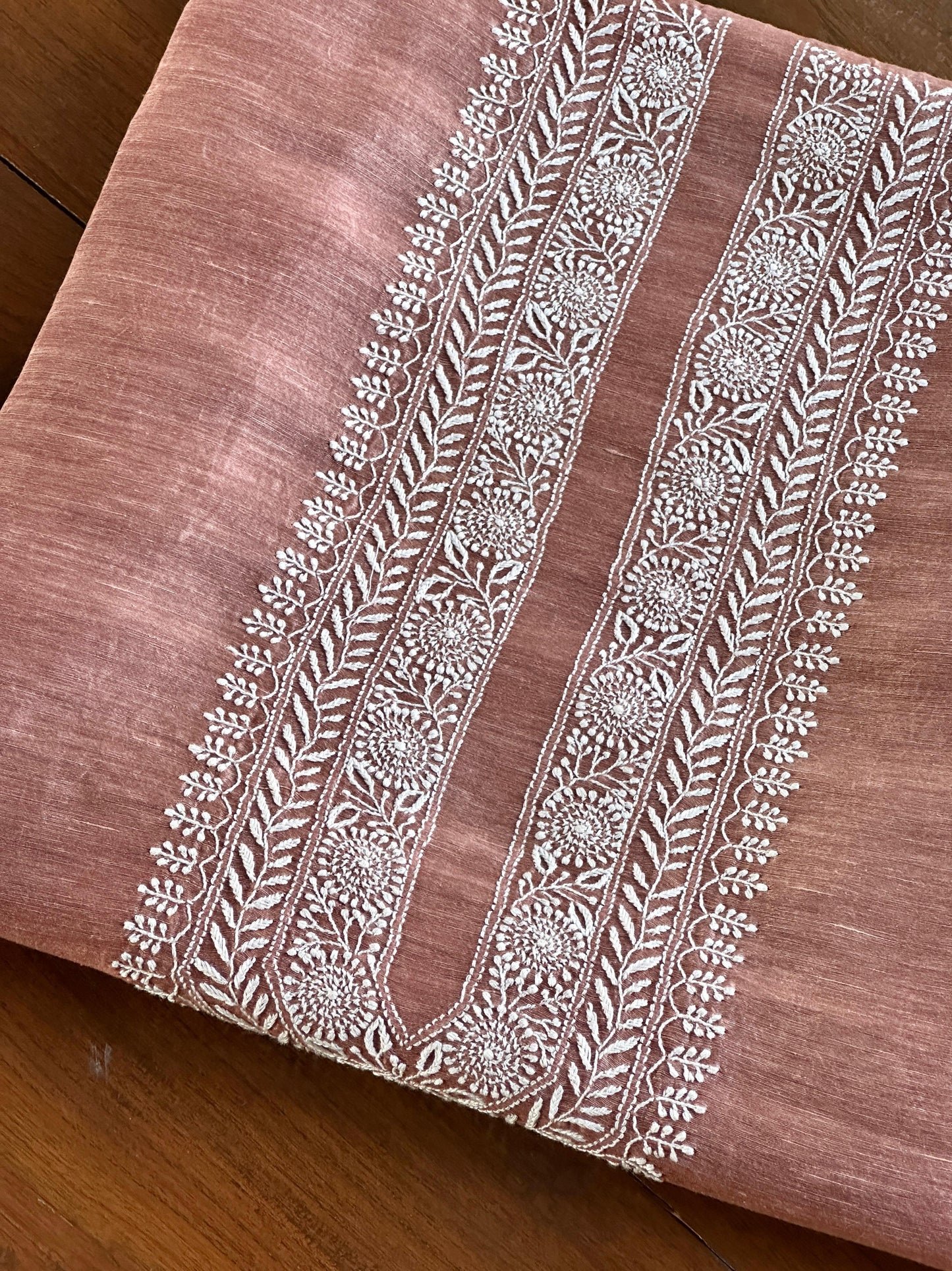 Onion Pink Linen Chikankari Unstitched Men's Kurtas Fabric