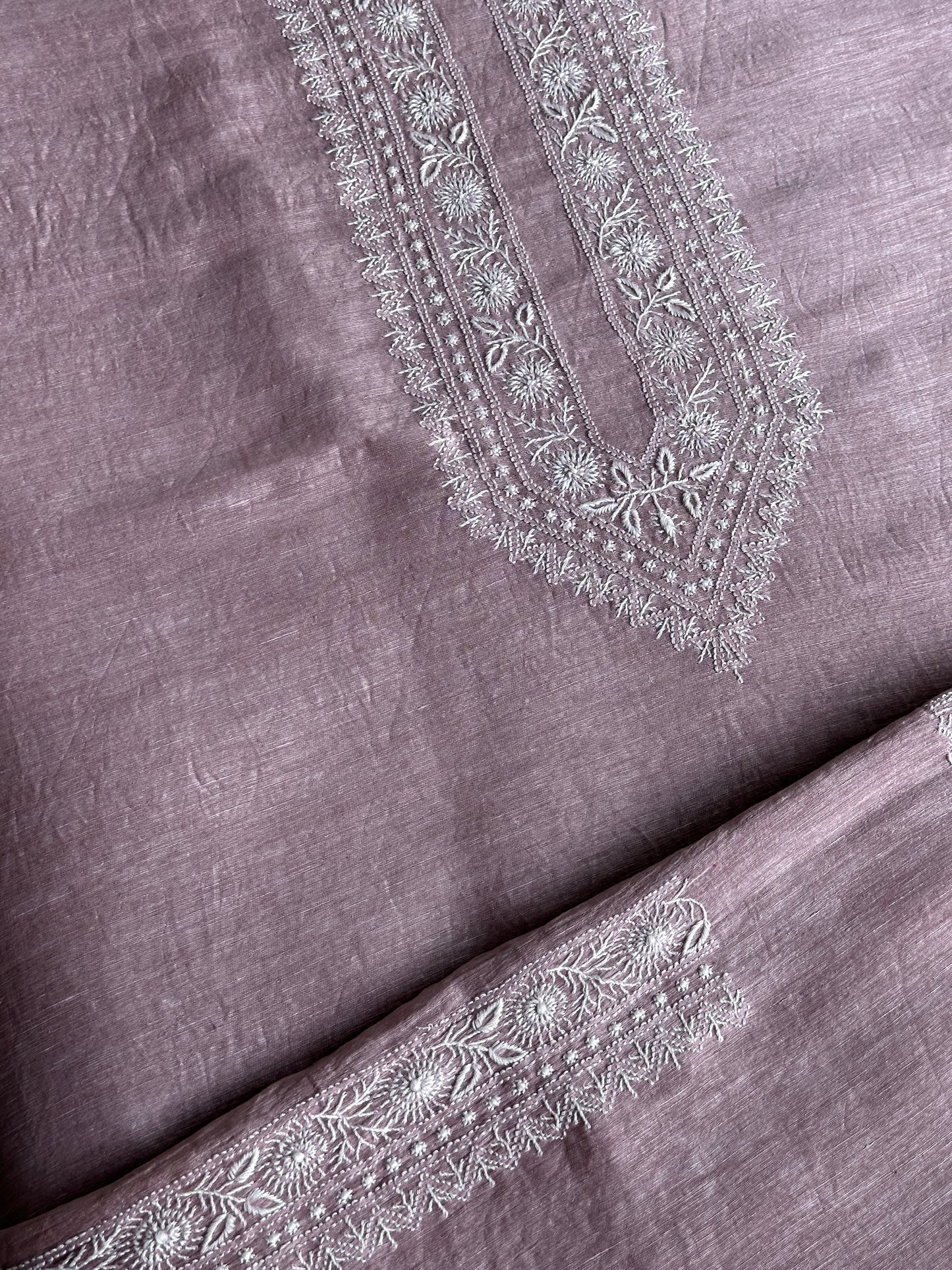 Onion Pink Linen Chikankari Unstitched Men's Kurtas Fabric