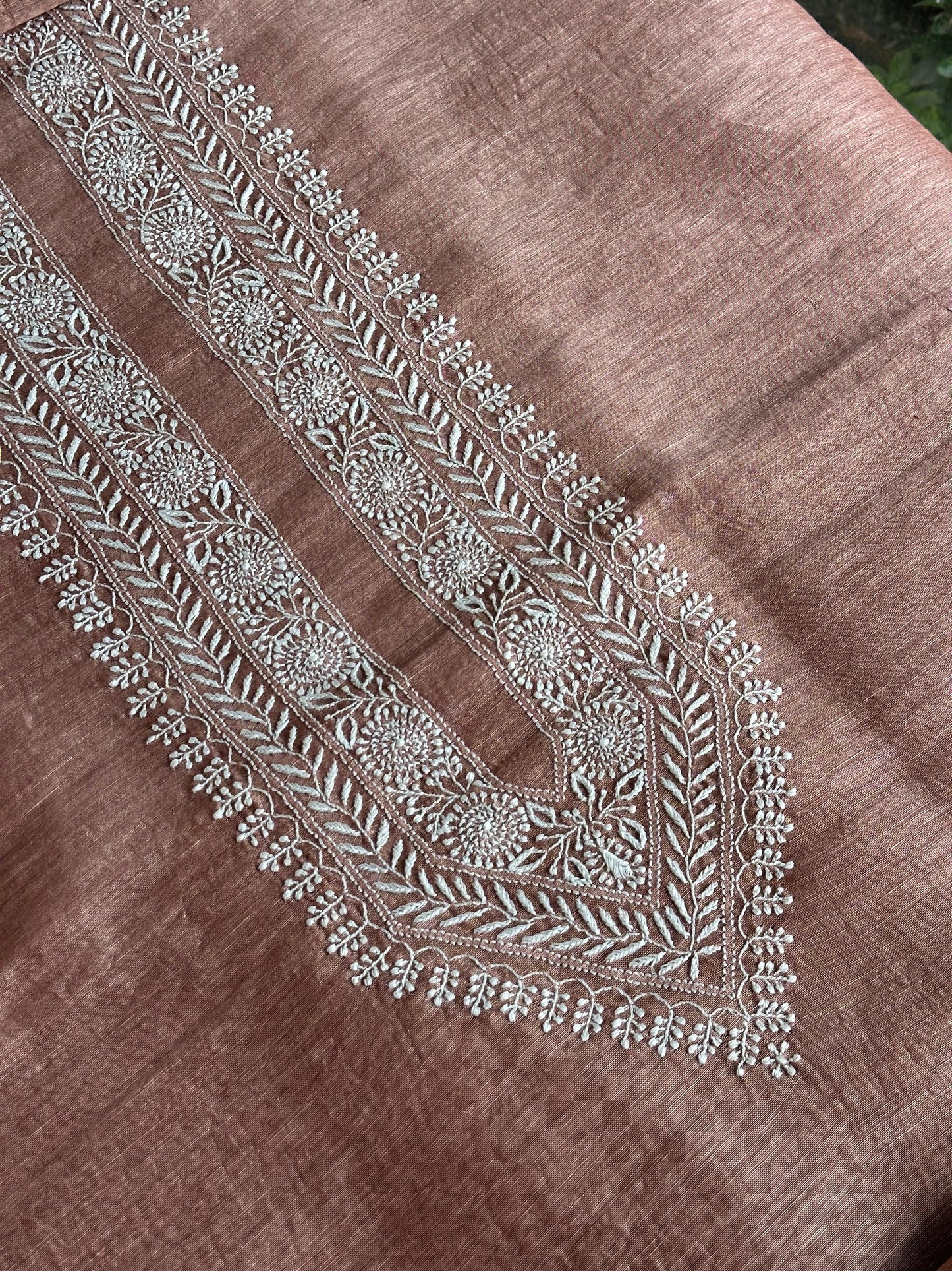 Onion Pink Linen Chikankari Unstitched Men's Kurtas Fabric