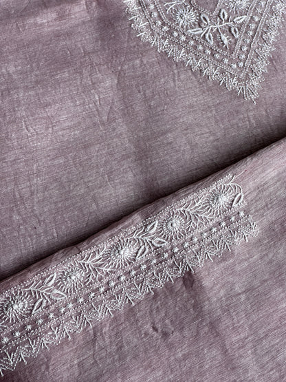 Onion Pink Linen Chikankari Unstitched Men's Kurtas Fabric