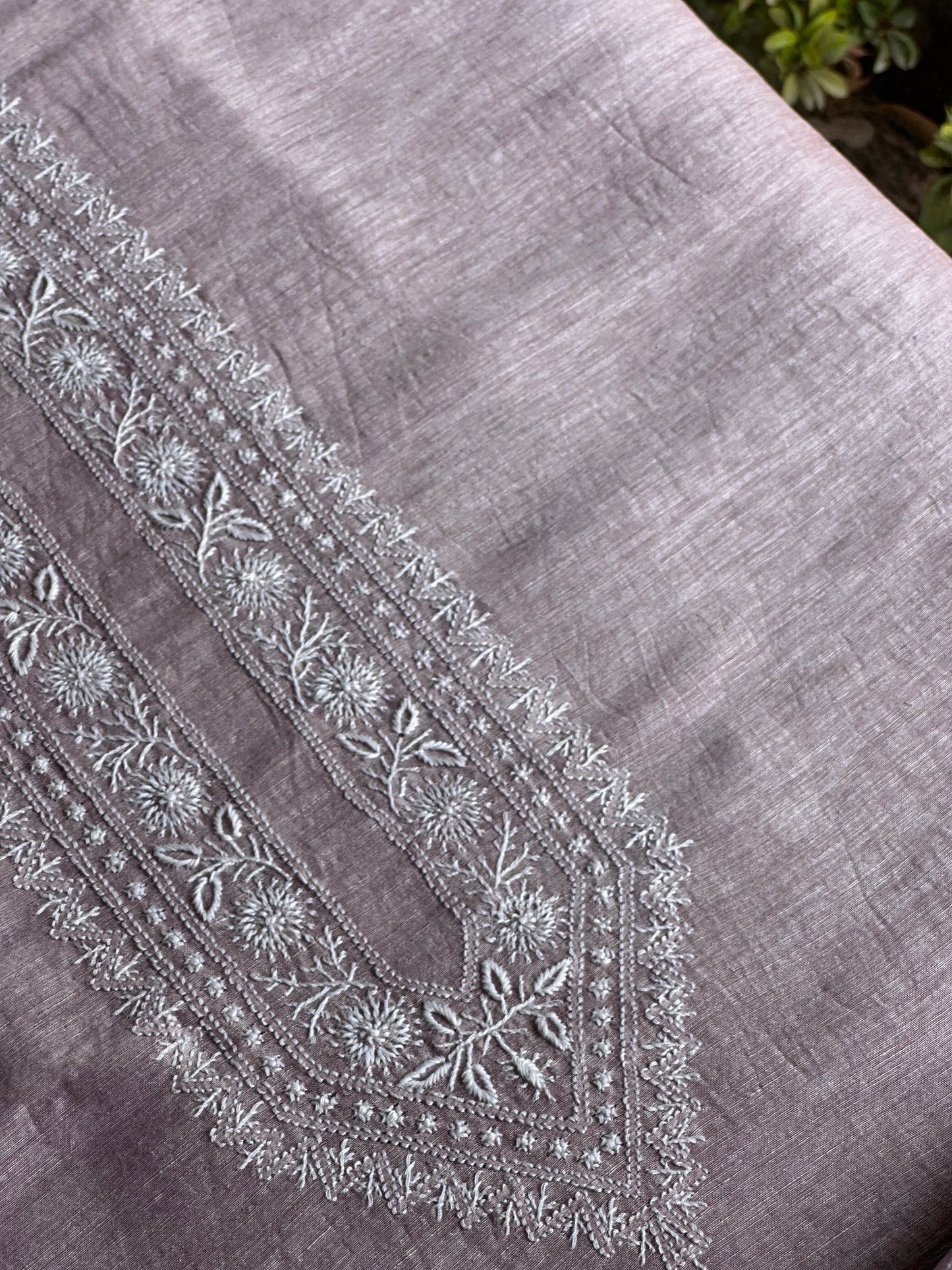 Onion Pink Linen Chikankari Unstitched Men's Kurtas Fabric