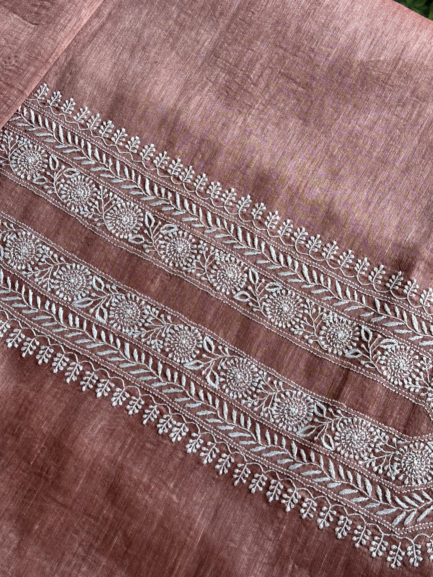 Onion Pink Linen Chikankari Unstitched Men's Kurtas Fabric