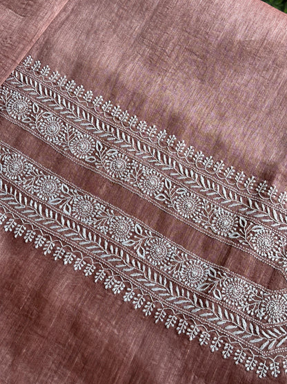 Onion Pink Linen Chikankari Unstitched Men's Kurtas Fabric