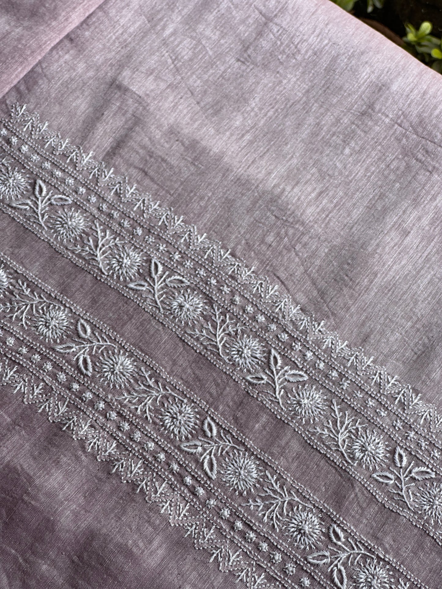 Onion Pink Linen Chikankari Unstitched Men's Kurtas Fabric