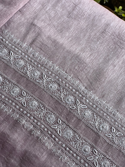 Onion Pink Linen Chikankari Unstitched Men's Kurtas Fabric
