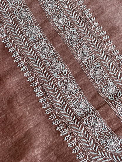 Onion Pink Linen Chikankari Unstitched Men's Kurtas Fabric