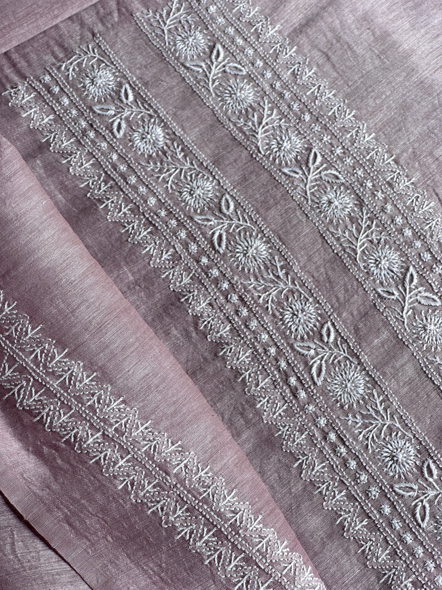 Onion Pink Linen Chikankari Unstitched Men's Kurtas Fabric