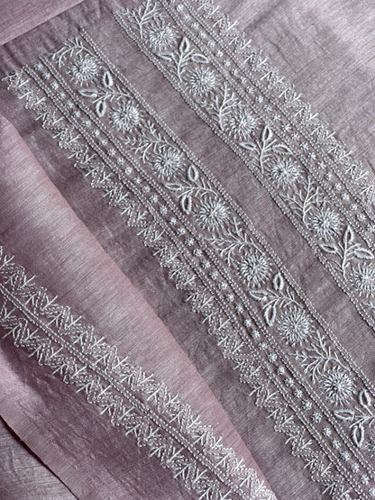 Onion Pink Linen Chikankari Unstitched Men's Kurtas Fabric