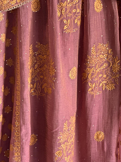 Onion Pink Tissue Silk Chikankari Angarkha