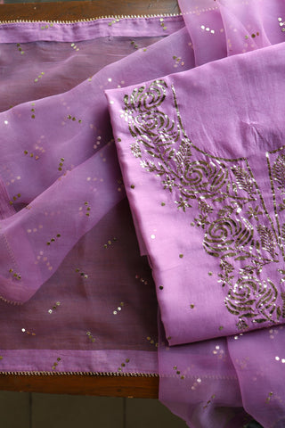 Opera Mauve Chanderi Silk Mukaish Badla Unstitched Fabric