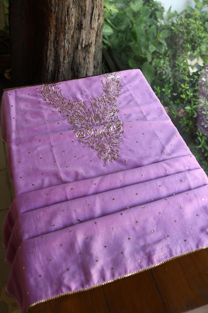Opera Mauve Chanderi Silk Mukaish Badla Unstitched Fabric