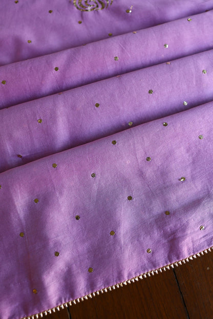 Opera Mauve Chanderi Silk Mukaish Badla Unstitched Fabric