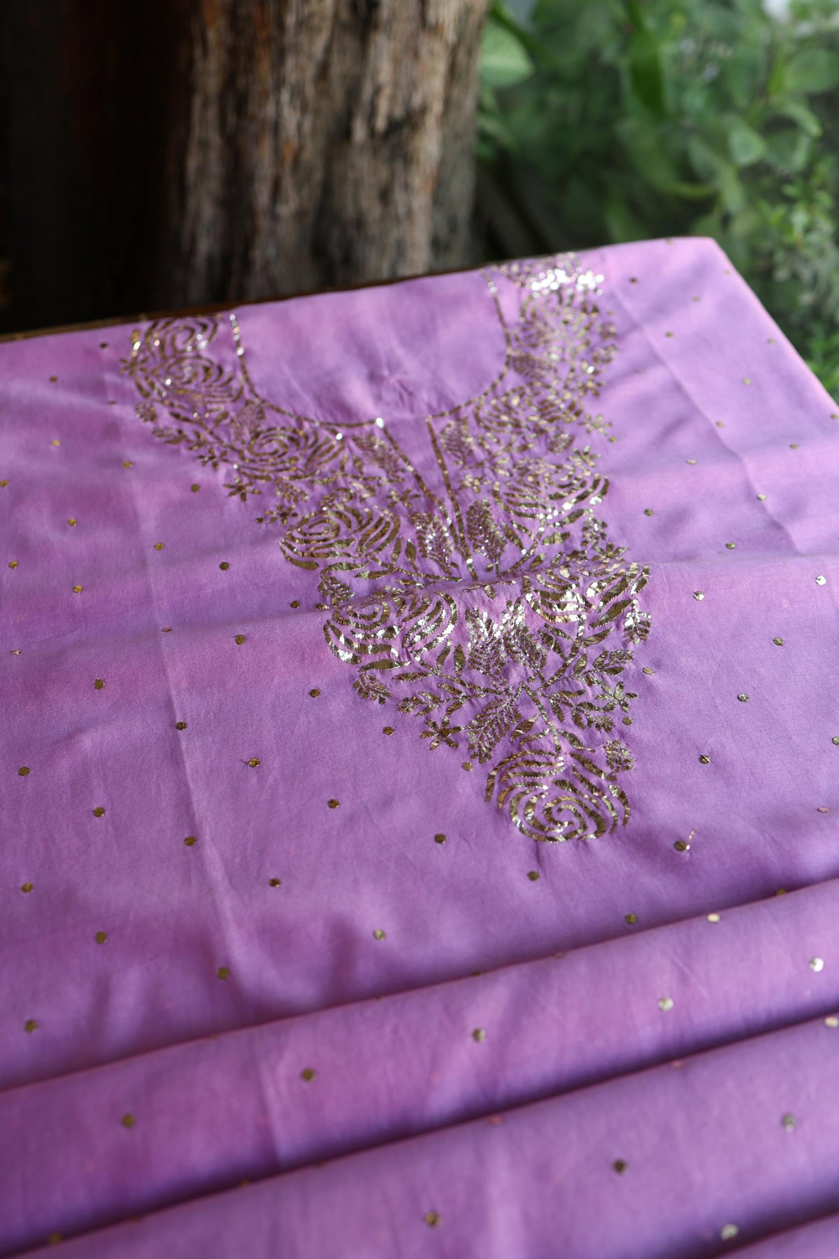 Opera Mauve Chanderi Silk Mukaish Badla Unstitched Fabric
