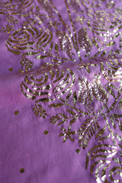 Opera Mauve Chanderi Silk Mukaish Badla Unstitched Fabric