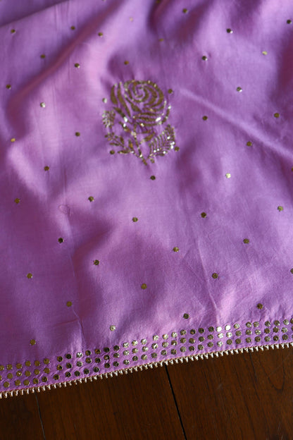 Opera Mauve Chanderi Silk Mukaish Badla Unstitched Fabric