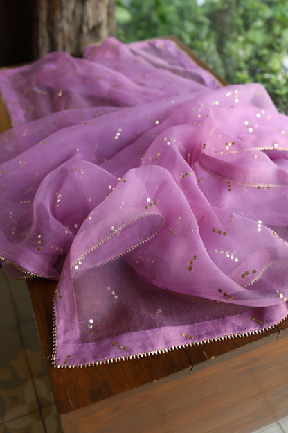 Opera Mauve Chanderi Silk Mukaish Badla Unstitched Fabric