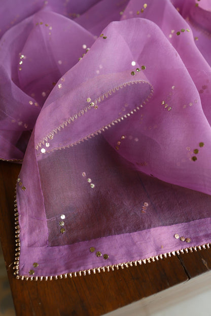 Opera Mauve Chanderi Silk Mukaish Badla Unstitched Fabric